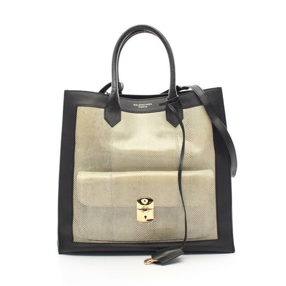 Balenciaga Exotic Leather Handbag Beige Black Afternoon All Padlock - Picture 1 of 7